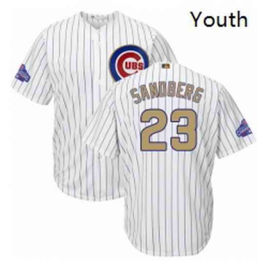 Youth Majestic Chicago Cubs 23 Ryne Sandberg Authentic White 2017 Gold Program Cool Base MLB Jersey